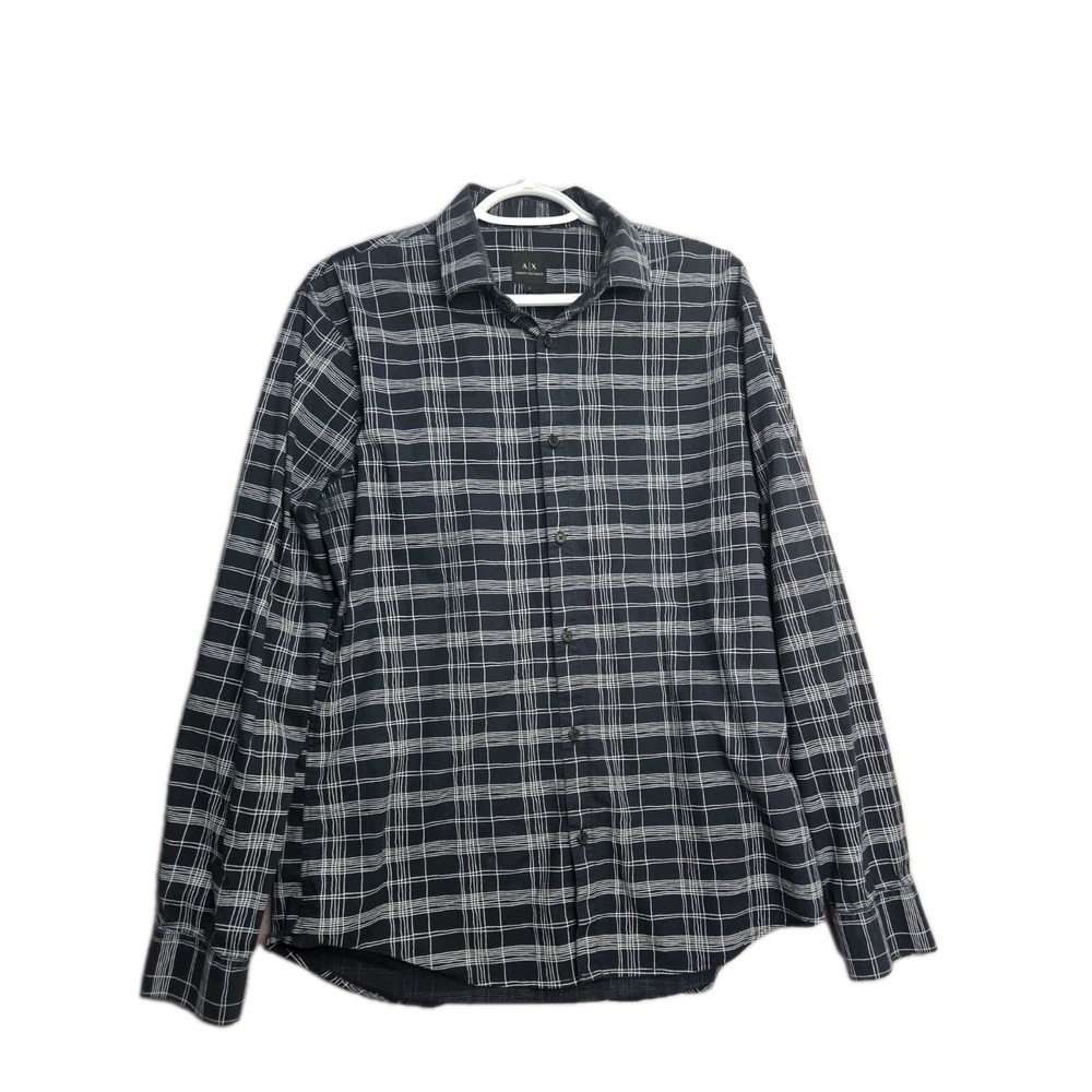 Armani Exchange Men's Long Sleeve Button Down Shirt Slim Fit Navy Blue Sz L - Picture 2 of 12